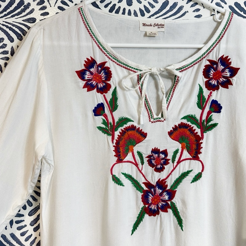 Miracles Collection Embroidered Bohemian Floral Blouse TINY FLAW